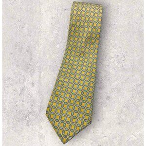 NEW BROOKS BROTHERS Silk Tie USA Yellow Blue Geometric W:3.5"